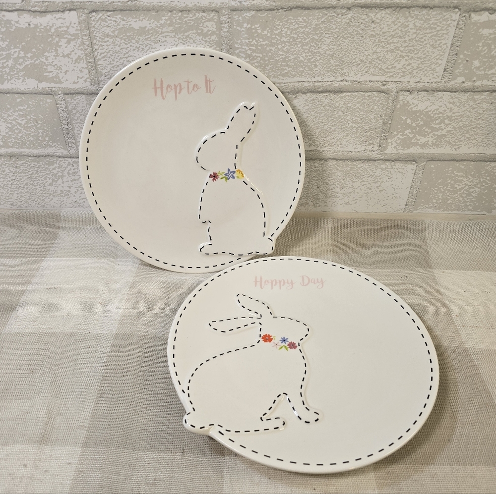 Cute Stitch Bunny Rabbit Easter Ceramic Salad Plates Set Of 2